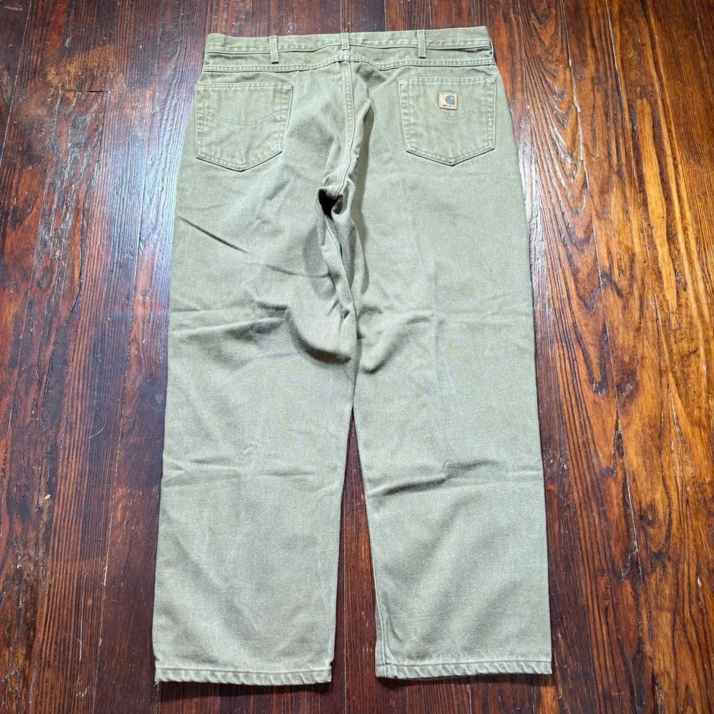 Vintage Carhartt Jeans Mens 42x30 Green Straight Leather Patch 90s‎ B161 BRK